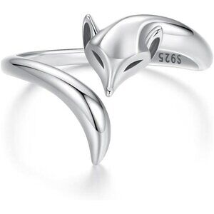 Silver Adjustable Fox Ring 925 Sterling Animal Women's Fashion Jewelry